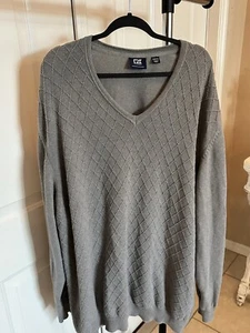 Herren Cutter & Buck Bryant Rippstrick V-Ausschnitt Pullover grau meliert Größe 5XB - Bild 1 von 3
