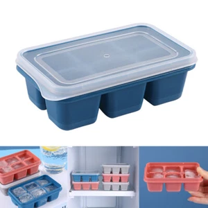 Silicone Ice Cube Mould with DIY Lid 6 Grid Soft Bottom Cube Mold Square Tool TQ - Bild 1 von 14