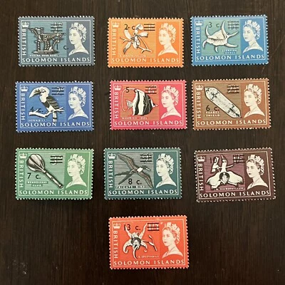 BRITISH SOLOMON ISLANDS SHORT SET 10 MINT MH OVERPRINT STAMPS QUEEN ELIZABETH II - Image 1 of 2