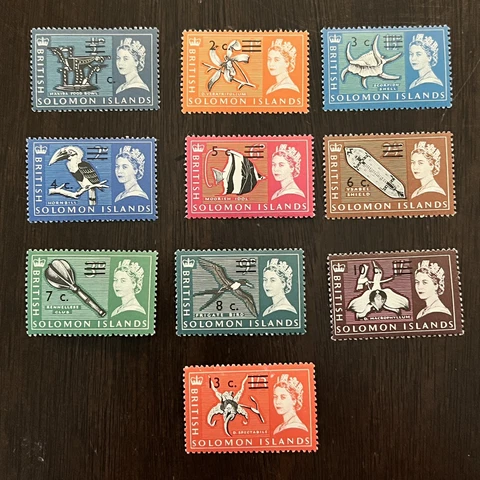 BRITISH SOLOMON ISLANDS SHORT SET 10 MINT MH OVERPRINT STAMPS QUEEN ELIZABETH II Cover