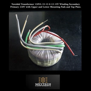 Tortec Toroidal Transformer 120VA Sec: 15-12-0-12-15V Pri: 230VAC - Picture 1 of 3