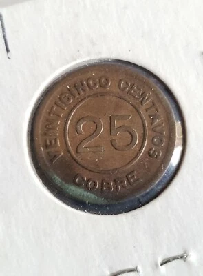 Moneda de 25 centavos de cobre Guatemala 1915 ➕️ XF ➕️ 🇬🇹 ✅️ Foto 1 de 3