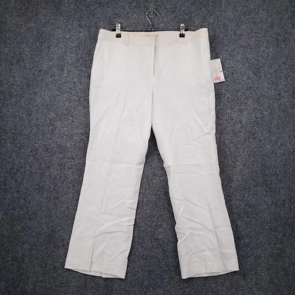 NEW Michael Kors Dress Pants Womens 10 White Linen Bootcut Flat Front Mid Rise - Image 1 of 4
