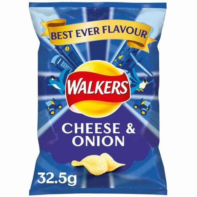 Walkers Cheese and Onion Flavour Crisps 32.5 G (pack of 32)