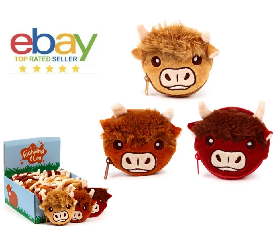 Highland Coo Cow Mini Purse Plush Soft Touch Coin Change Wallet With Zip - Image 1 of 2
