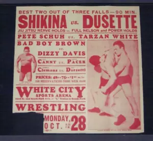RARE 1941 SHIKINA vs DUSETTE wrestling poster CHICAGO CANNY PACER DORSETTI - Picture 1 of 1