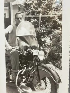 Original 1940’s Indian Motorcycle Photo Gay Interest Greaser Sunglasses Pose - Picture 1 of 8