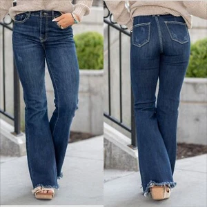 Risen Jeans High Rise Vintage Frayed Hem Flare Jeans Gr. 11/30 Dark Wash - Bild 1 von 10