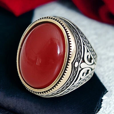 Anillo de plata esterlina 925 sólida con gran piedra de jade roja anillo de diseño de moda #2 Foto 1 de 4