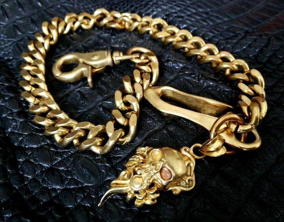 Llavero de latón real para hombre billetera de motociclista calavera de roca motocicleta tractor recuerdo Foto 1 de 4