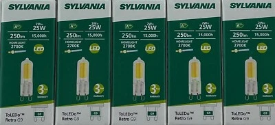 5 X Sylvania LED G9 2W WARM WHITE 250 LUMENS 2700K 15000 HOURS non dim  28476 - Image 1 of 4