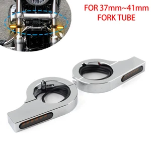 Chrome Motorcycle LED Fork Indicator Turn Signal Light Amber For Harley Yamaha - Picture 1 of 11