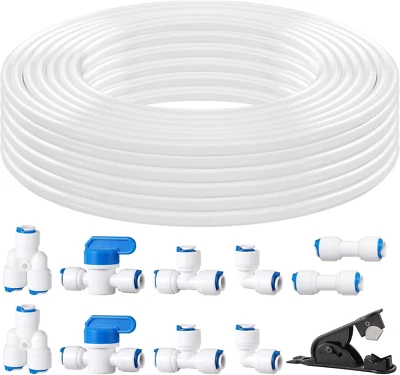 DMTVAL Professional 1/4" OD Tubing Water Line Kit for Refrigerator Ice Makers, 32.8 Ft