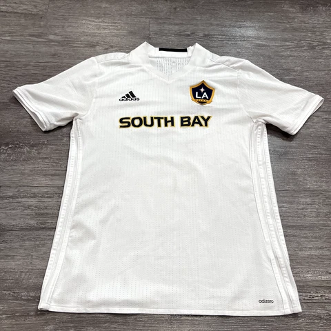 Adidas LA Galaxy MLS Soccer Jersey Mens Large White Short Sleeve Patch #15 Cover