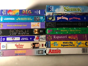 14 Children’s Movie Lot VHS Shrek Annie Barney Blue’s Clues Disney & more - Picture 1 of 5