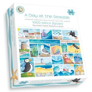 Seaside Jigsaw Puzzle 1000 pieces. Coastal Beach Gift - Puffin, Seagull, Boats - Picture 1 of 15