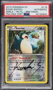 PSA AUTH 2015 Pokemon XY Breakthrough Rev Foil Snorlax Kouki Saitou AUTO #118 - Picture 1 of 2