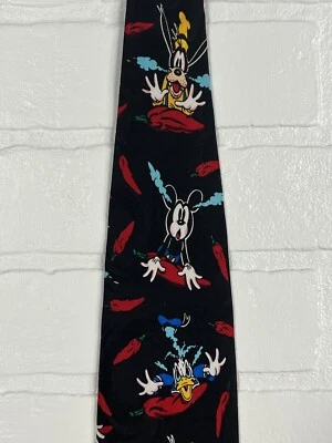 Corbata De Colección Disney Mickey Inc Mickey Goofy Pato Donald Chiles 100% Seda Foto 1 de 4