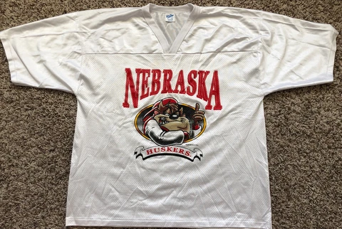 Vintage 90s Nebraska Huskers Taz Looney Tunes White Velva Sheen Jersey Large VTG Cover