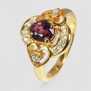 Anillos Birmania Borgoña Espinela Púrpura 925 Plata de Ley Chapados en Oro 24K Talla 7.25 - Imagen 1 de 8