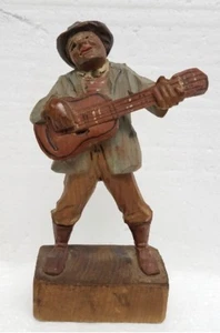 Italienische Anri Holzfigur handgeschnitzt Mann spielt Gitarre - Bild 1 von 6