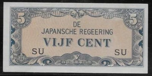 Neth. Indies Japanese Invasion Money 5 Cents 1940's SU Block - Picture 1 of 1