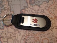 SUZUKI BLACK LEATHER KEY RING FOB ETCHED AND INFILLED MOTORCYCLE MOTOR BIKE