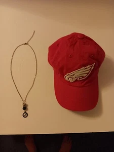 PHILADELPHIA EAGLES NFL HOT PINK BASEBALL CAP W/WHITE STITCHED EMBLEM & NECKLACE - Picture 1 of 7