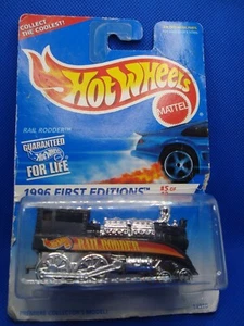 1996 Hot Wheels #370 First Editions 5/12 RAIL RODDER Black ChromeSides NEW wCARD - Picture 1 of 6