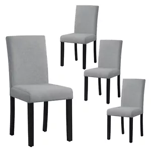Dining Chair Set of 4 w/ Rubber Wood Legs Padded Backrest & Acacia Wood Frame - Picture 1 of 9