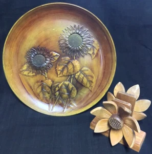 Vintage SERVING TRAY Lacquerware SUNFLOWER Plus NAPKIN HOLDER Decor Tableware - Picture 1 of 10
