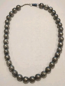 Vintage Old Pawn Sterling Silver Bead Pearl Necklace 16.5" Hand Made 9 mm MEXICO - Picture 1 of 5