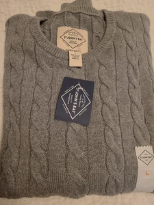 St John's Bay grau superweich klassisch Zopfmuster Rundhalsausschnitt Pullover Herren Lg - Bild 1 von 10