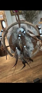Indianer Wolle/Leder, Feder und Fell Traumfänger Indianer 9" Durchmesser - Bild 1 von 5