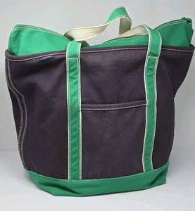 Vintage Lands End Canvas Boat Bag Tote XL Zip Top Travel Bag Navy Green 24x17 - Picture 1 of 12