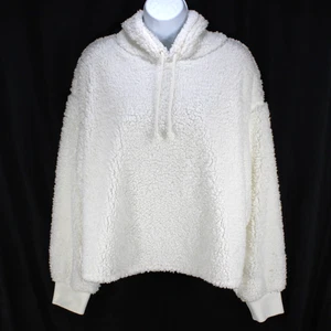 1.state Hoodie Women's L Soft Ecru Teddy Fleece Crop Comfycore Cottagecore - Picture 1 of 5