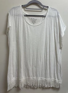 Chicos White Fringe Hem Tunic Top Size 4 (XL) Slub Cotton Modal Boho Casual - Picture 1 of 3