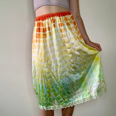 Винтажный 1960-х Ombre окрашенный половина скольжения оранжевый желтый зеленый галстук краситель переработанный - Изображение 1 из 4