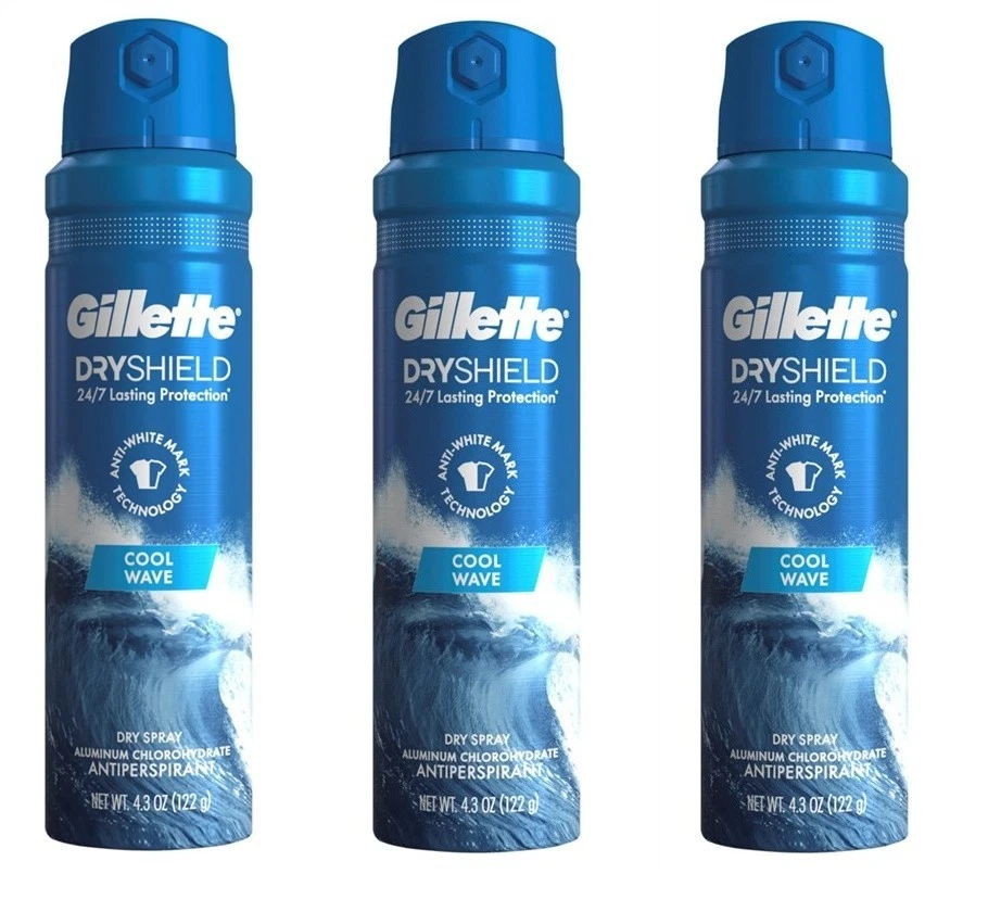 Gillette Dryshield Cool Wave Dry Spray Antiperspirant 4.3 oz Exp 08/27