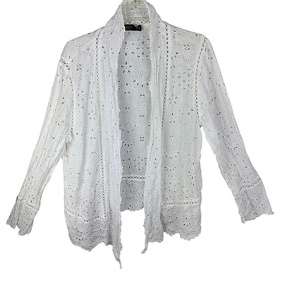 Lauren Ralph Lauren Lace Eyelet Embroidered Open Jacket Cardigan XXL White - Image 1 of 4