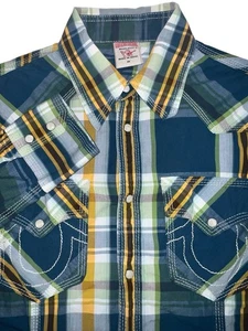 Camisa a Cuadros True Religion Para Hombre M Perla Occidental Triple Puntada Bolsillos con Solapa - Imagen 1 de 14