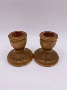 Vintage Oregon Myrtle Wood Candlestick Holders Mid Century Modern 3" pair - Picture 1 of 5
