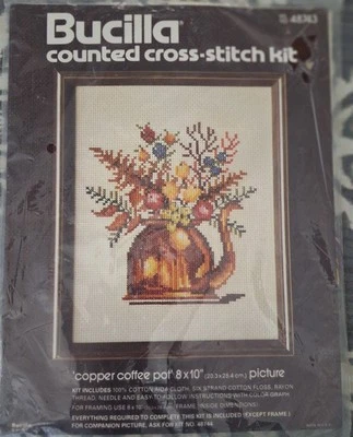 BUCILLA COUNTED CROSS-STITCH "COPPER COFFEE POT" #48743  NEW OLD STOCK   - Image 1 of 3