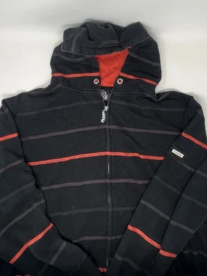 Vintage Volcom Skateboard Black Orange Stripped Zip Hoodie Sweatshirt (L) - Image 1 of 4