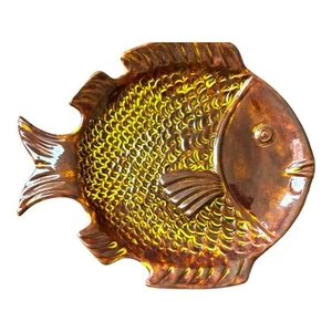 Piatto a forma di pesce 12" marrone studio ceramica firmato MS 1963 artigianale MCM - Foto 1 di 8