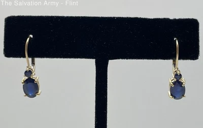 14k Yellow Gold Fine Jewelry Oval Sapphire Gemstone Dangle/Drop Earrings Pair - Image 1 of 4