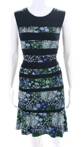 Michael Michael Kors Floral Print Dress Size Large Blue Black Stretch Ruffle - Picture 1 of 6