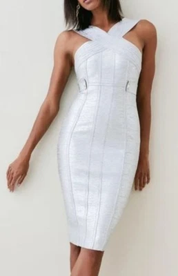 Karen Millen Figure Form Bandage Foiled Cross Midi Dress Women Size Large NWT - Image 1 of 4