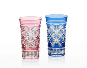 Edo Kiriko Pair of Slim Glasses Star-Connecting Crest 120ml / 4.06 fl oz JP New - Picture 1 of 6