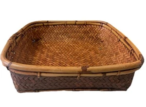 Vintage Philippine Ligao Winnowing Tray Basket RARE 13”x13” Woven - Bild 1 von 22